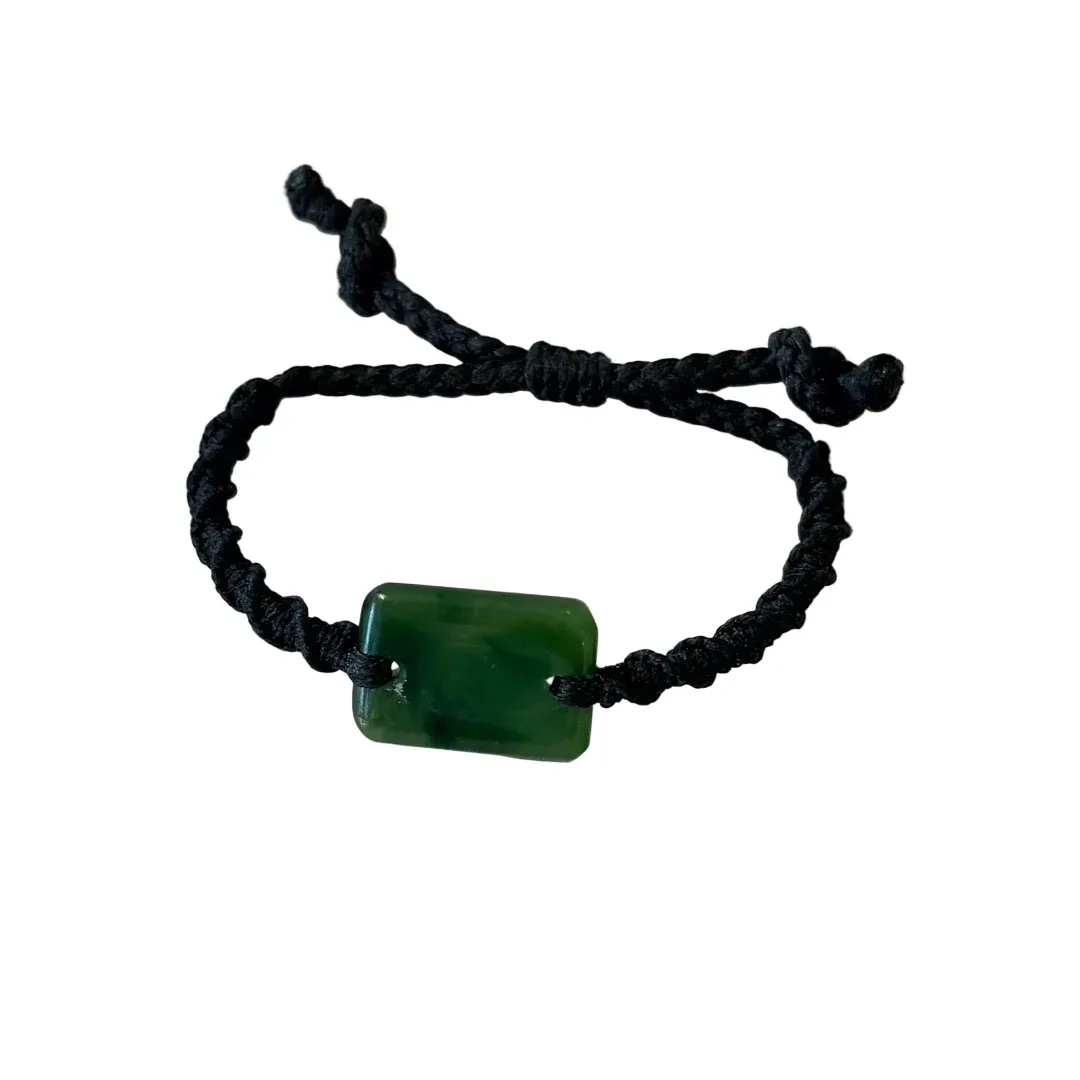 New Zealand Greenstone Small Rectangle Braided Bracelet