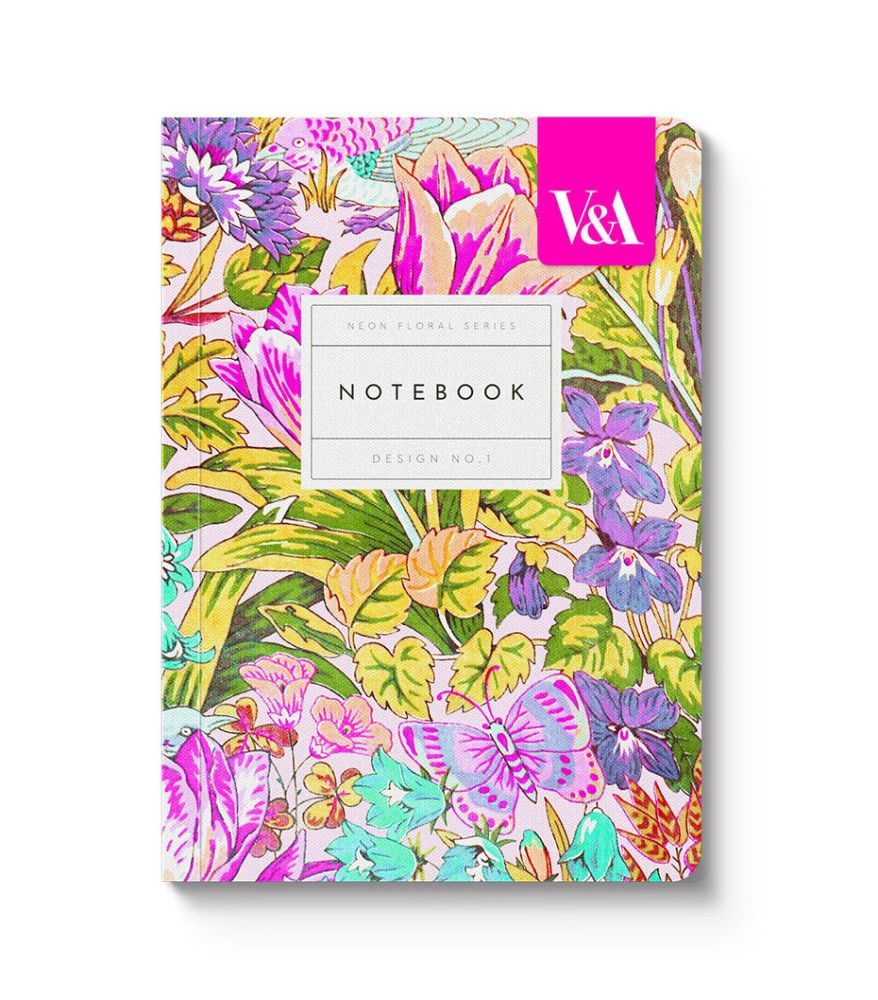 V&amp;A A6 Textured Soft Cover Notebook-Neon Floral Mawson Tulip