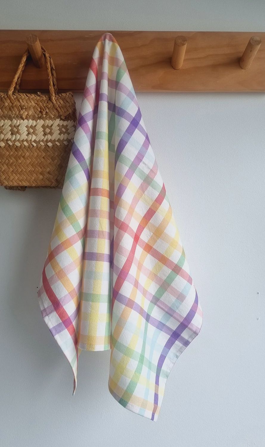 Rainbow Check Tea Towel