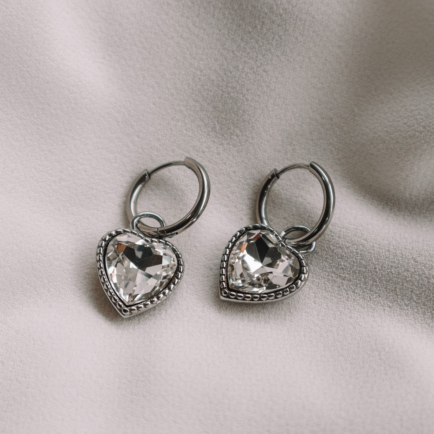 CZ Statement Heart Hoops - Silver