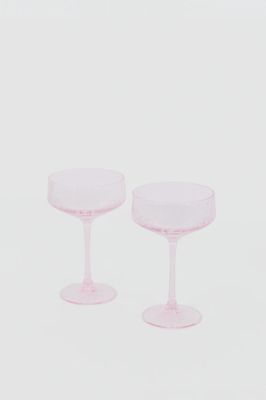Willow &amp; Mae ›  Pale Pink Ribbed Set 2 Coupe Cocktail Glasses