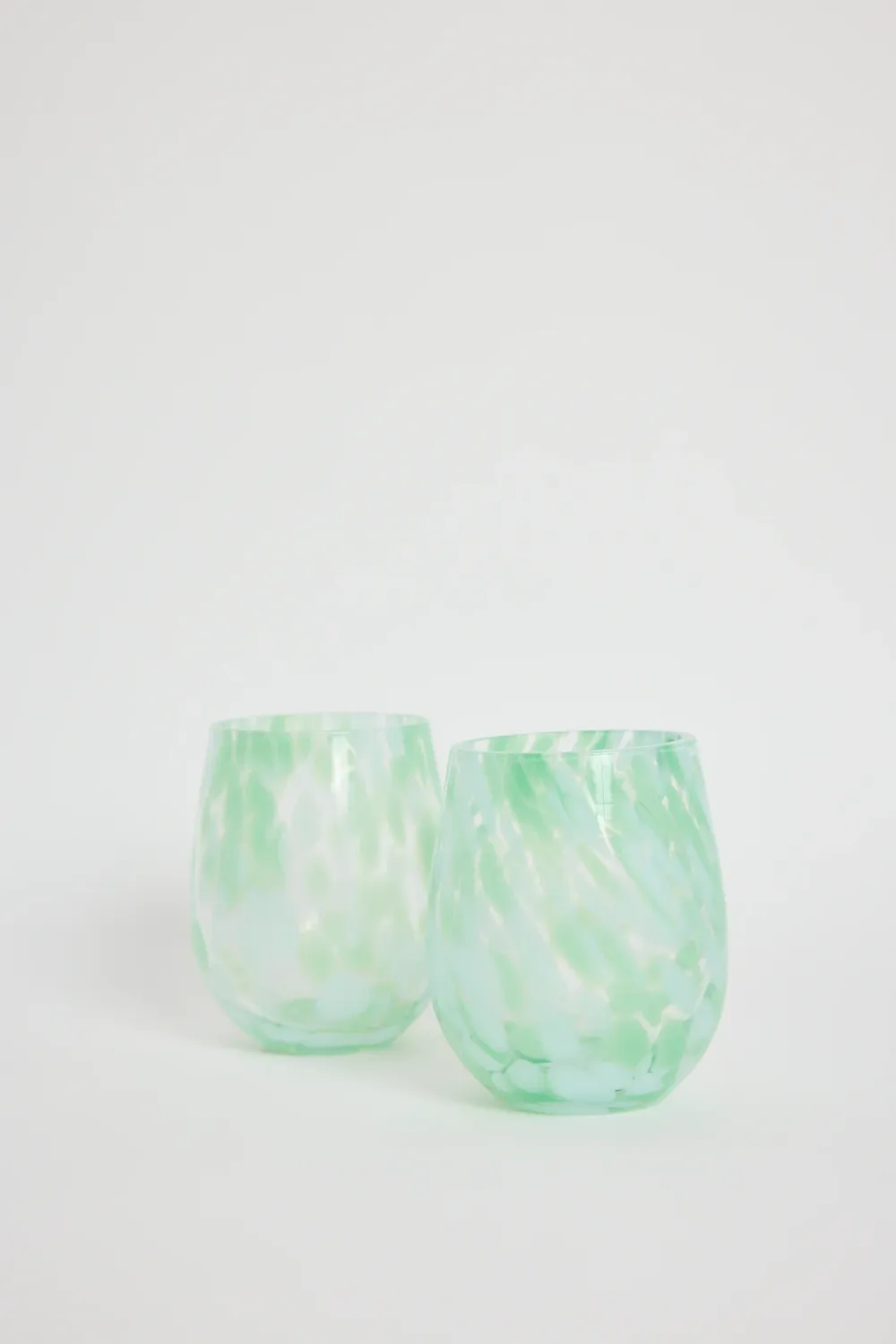 Stemless Green Aqua Splatter Wine Glass