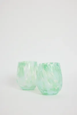 Stemless Green Aqua Splatter Wine Glass