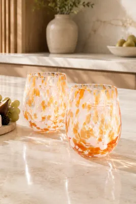 Stemless Orange White Splatter Wine Glass