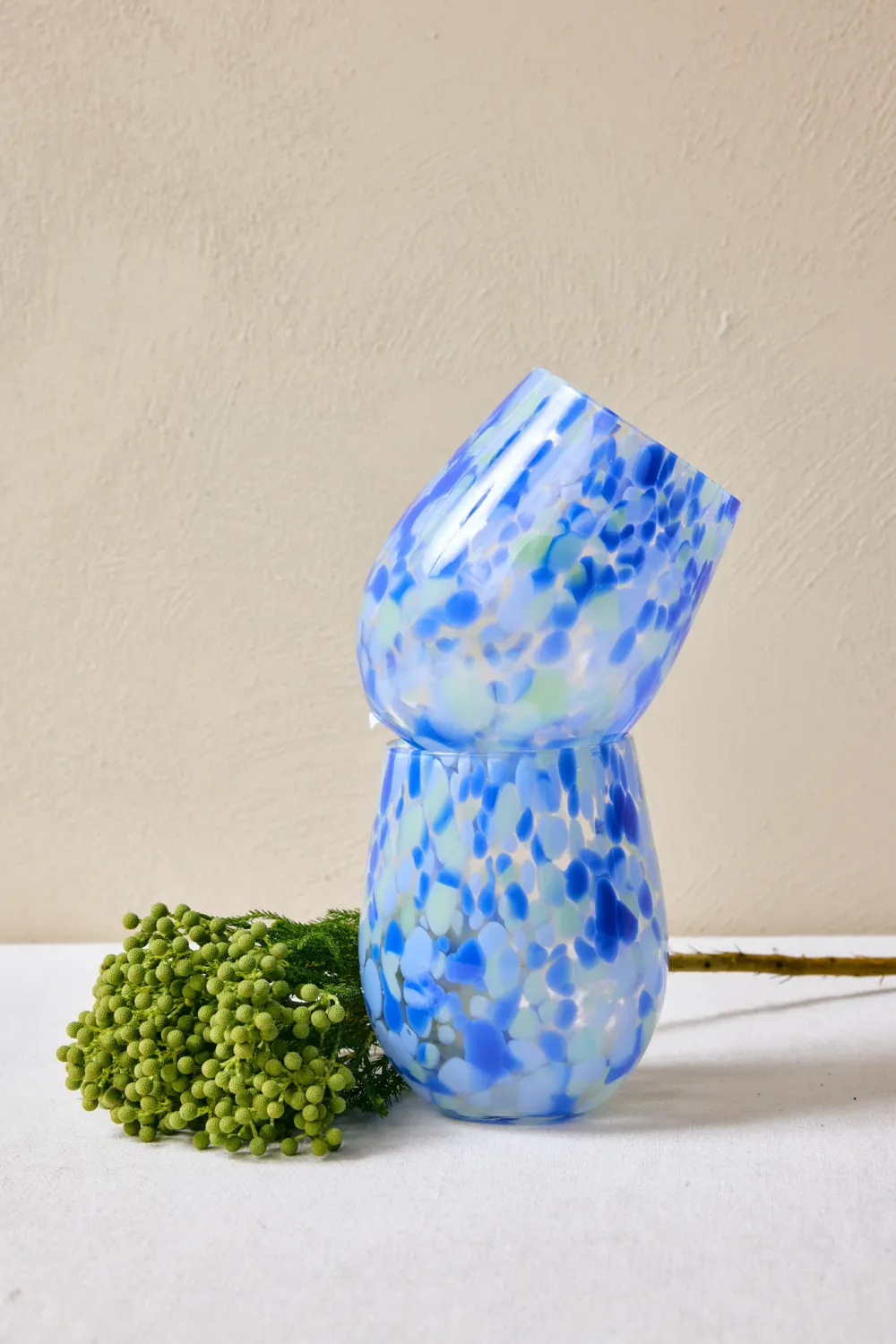 Stemless Blue Green Splatter Wine Glass