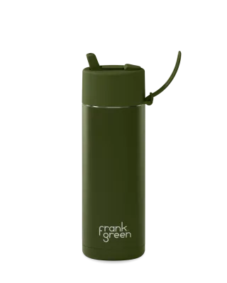 595ml Bottle with Flip Straw Lid - Khaki