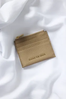 Small Taupe Leather Card Holder