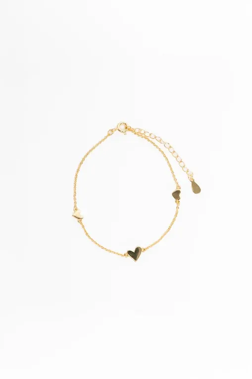 Triple Heart Charm 14k Gold Plate Bracelet