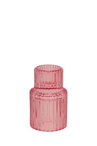 Ribbed Glass Candle Holder - Pink