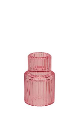 Ribbed Glass Candle Holder - Pink