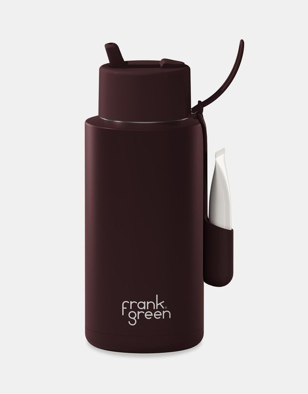Lip &amp; Sip Set - 34oz Ceramic Reusable Bottle + Lip Gloss Holder - Chocolate