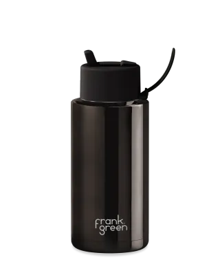 1L Chrome Bottle with Flip Straw Lid
