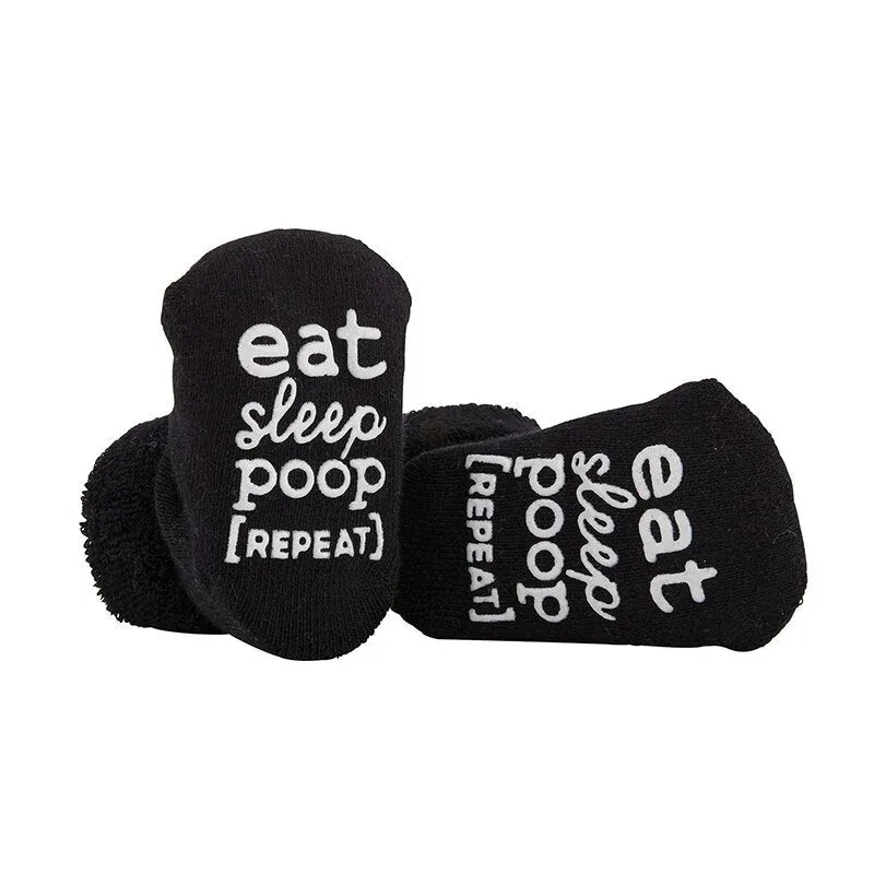 Socks - Eat, Sleep, Poop, Repeat - Black, 3-12 months