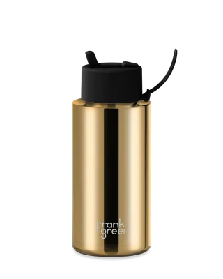1L Chrome Bottle with Flip Straw Lid - Chrome Gold / Midnight