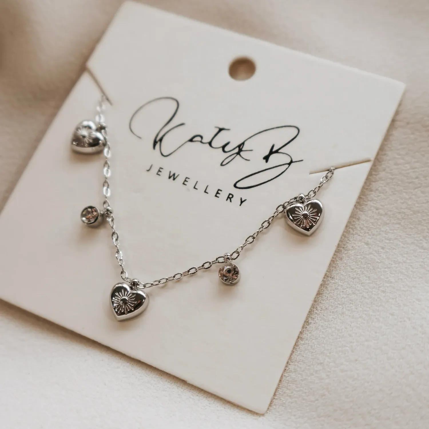 Heart and CZ Charm Bracelet - Silver