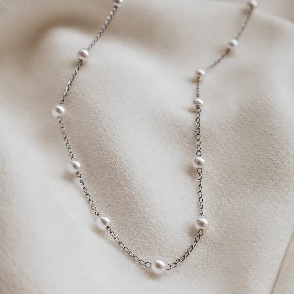 Pearl Chain Necklace - Silver