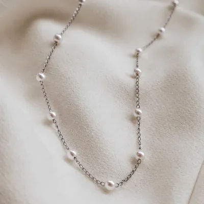 Pearl Chain Necklace - Silver
