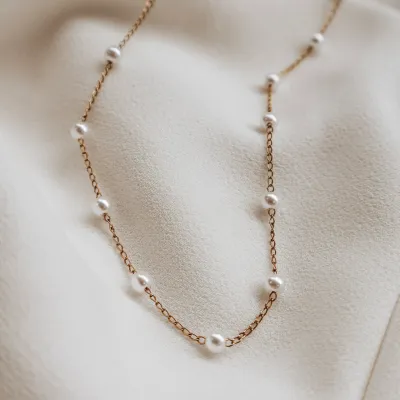 Pearl Chain Necklace - Gold