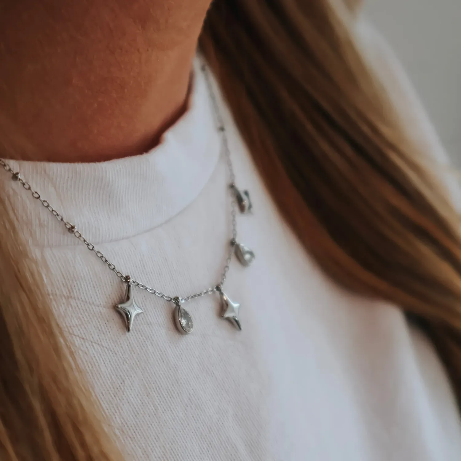 Diamond Charm Necklace - Silver