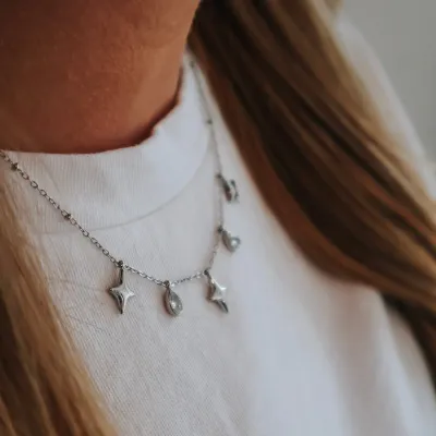 Diamond Charm Necklace - Silver