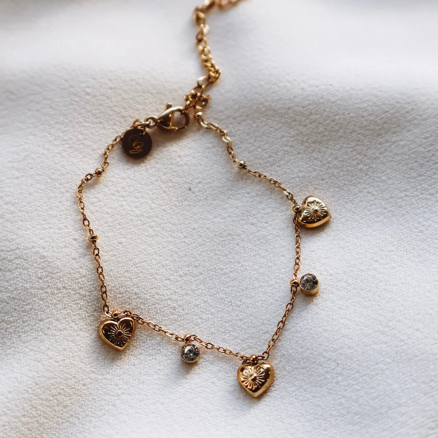 Heart and CZ Charm Bracelet - Gold