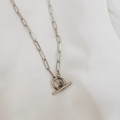 Paperclip T Bar Necklace - Silver