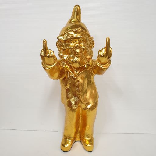 Cheeky Gnome Statue Double Finger Gold 35cm