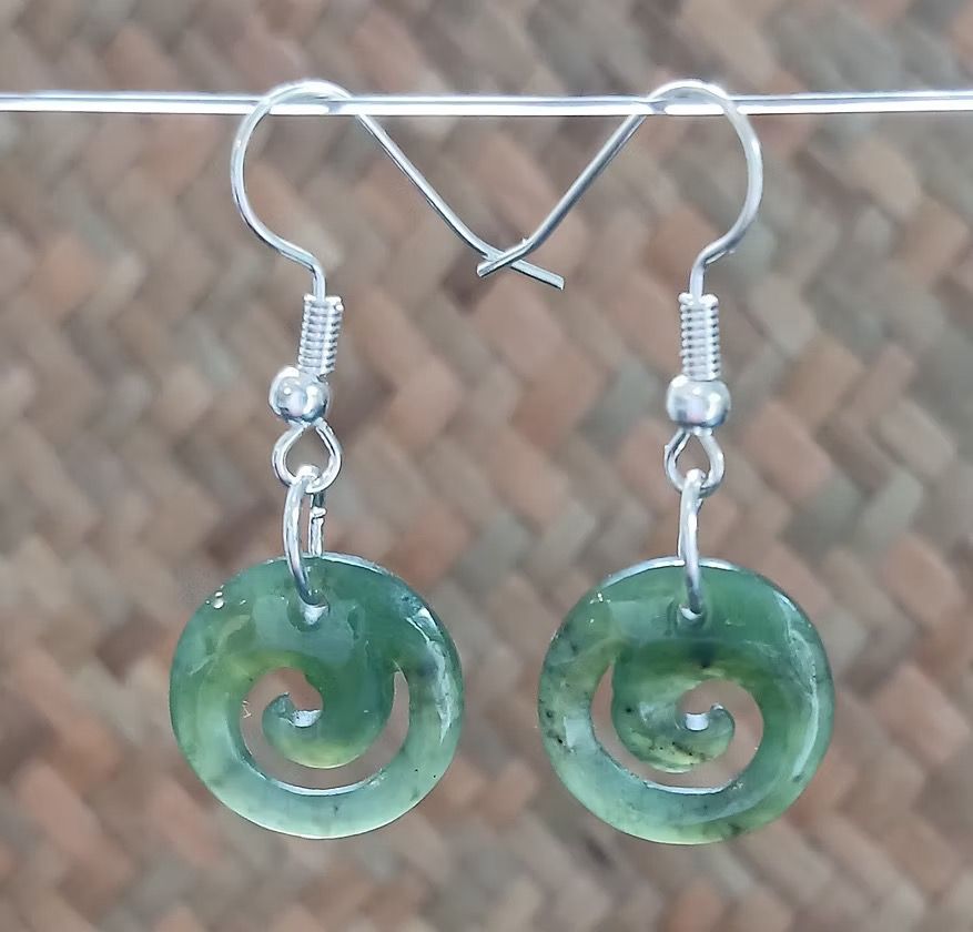 New Zealand Greenstone Koru Earrings 15mm