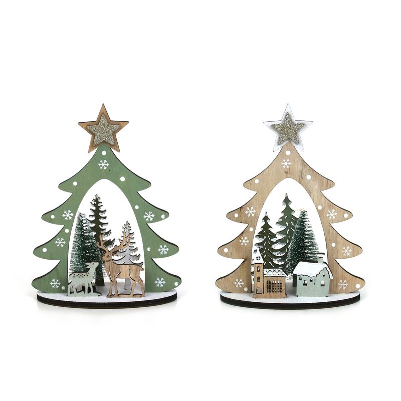 Wooden Christmas Tree Decoration – Village or Reindeer