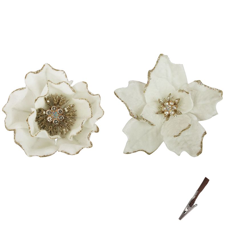 Ivory Poinsettia or Magnolia Christmas Flower Clip – 14cm