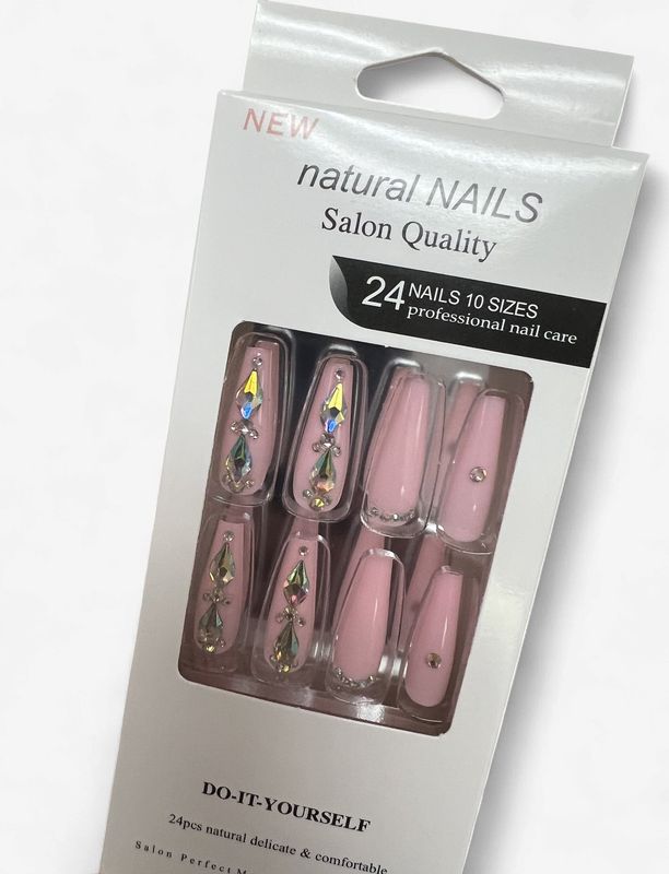 Natural Bejeweled Press on Nails [pink]