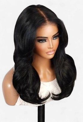 100% Human Hair Pre Cut Pre Plucked Glueless 7x5 Closure Wig Layered w/Curtain Bangs Natural 16"