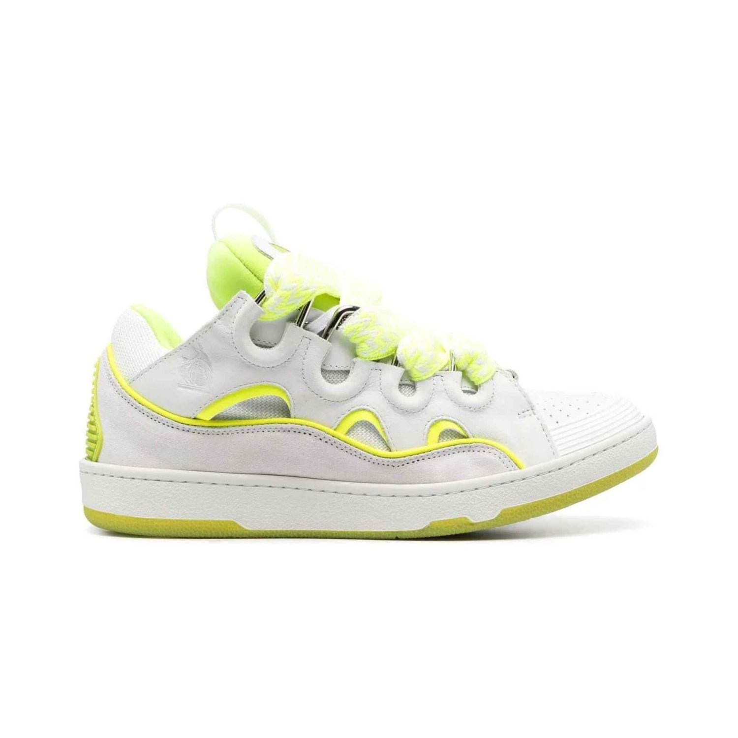 Lanvin Curb Sneaker White/Fluorescent Yellow 42