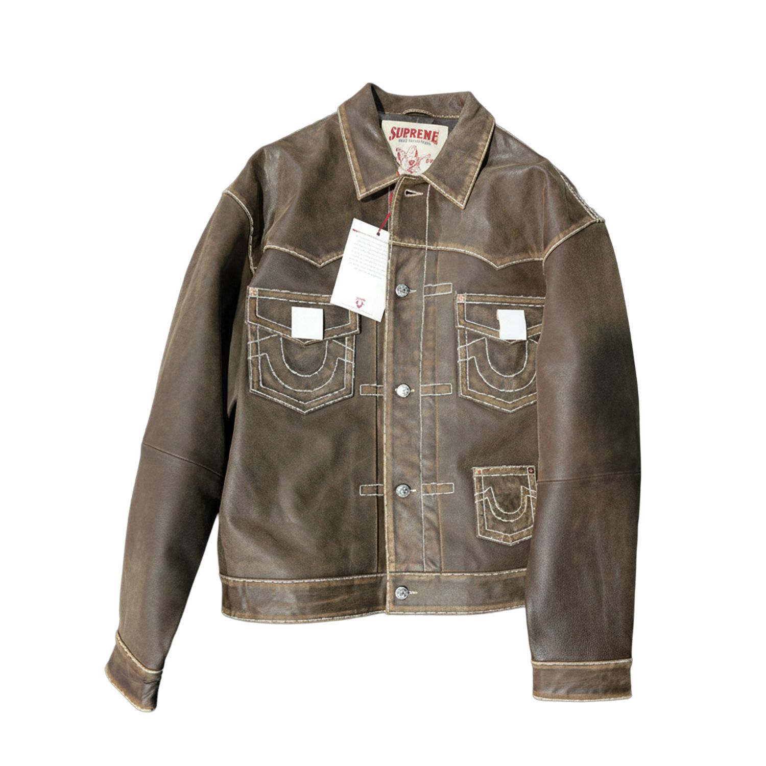 Supreme / True Religion Brown Leather Trucker Jacket 