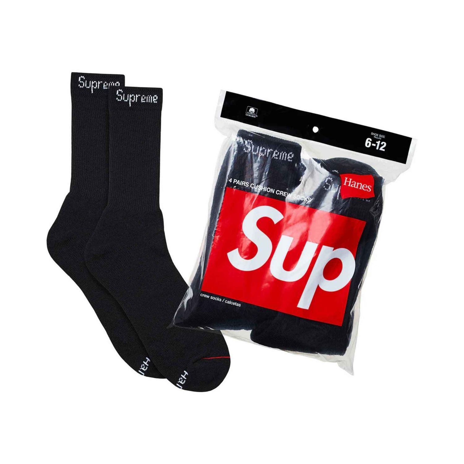 Supreme/Hanes Crew Socks Black 4 Pack