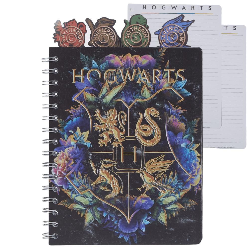 Innovative Designs Harry Potter Hogwarts Tab Journal Notebook  Spiral Bound  96 Lined Pages  8 x 7 inches  Black