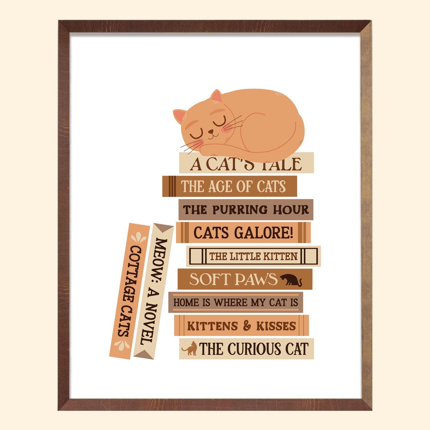 Cat Book Stack Art Print