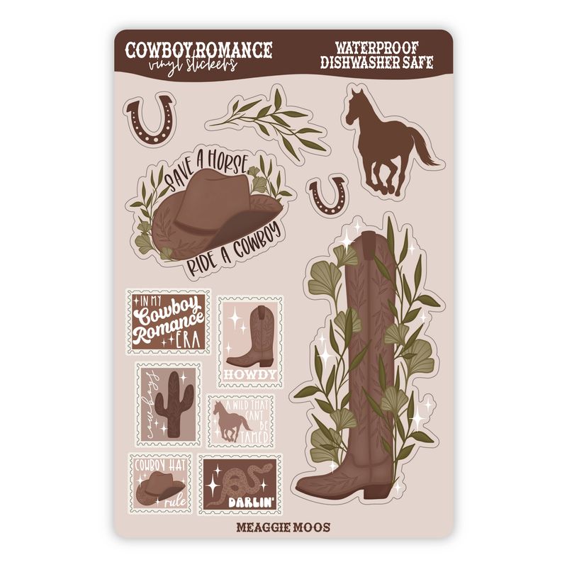 Cowboy Romance Waterproof Vinyl Sticker Sheet