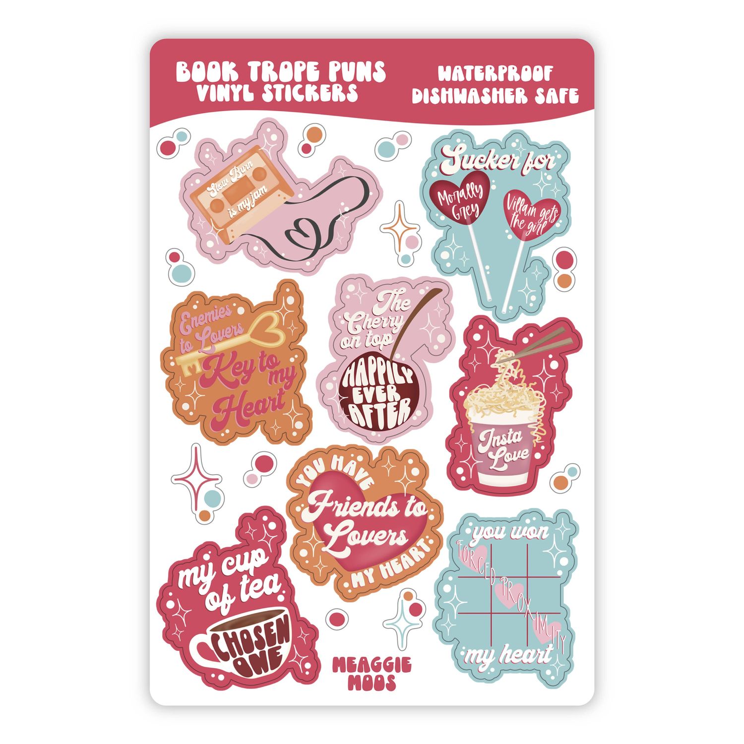 Book Trope Puns Vinyl Sticker Sheet