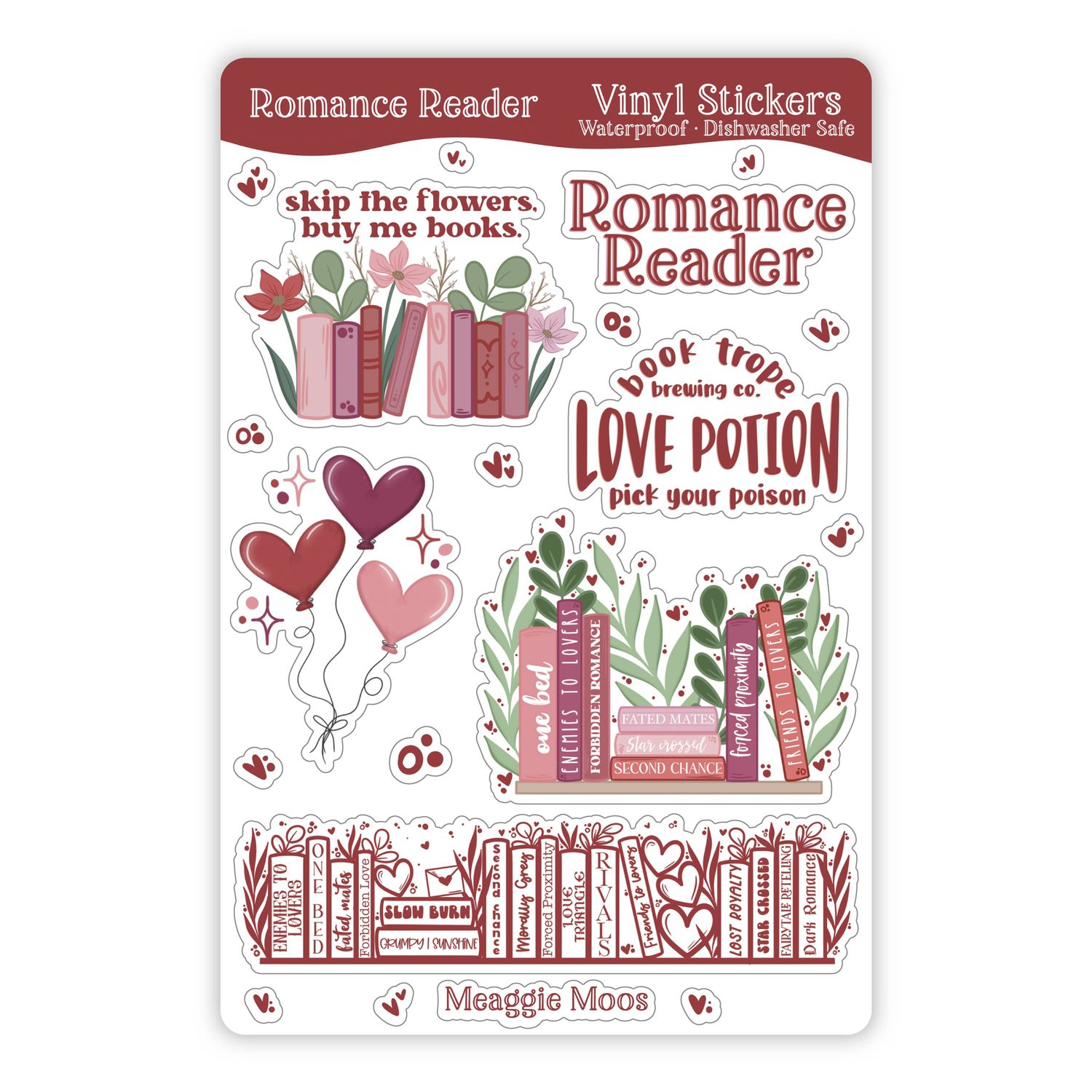 Romance Reader Waterproof Vinyl Sticker Sheet