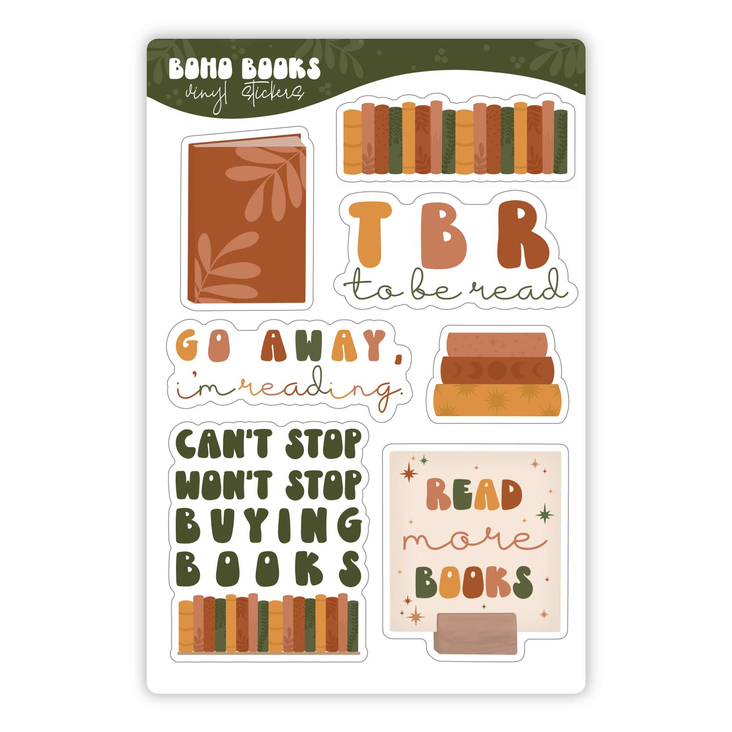 Boho Books Vinyl Sticker Sheet | Bookish Stickers