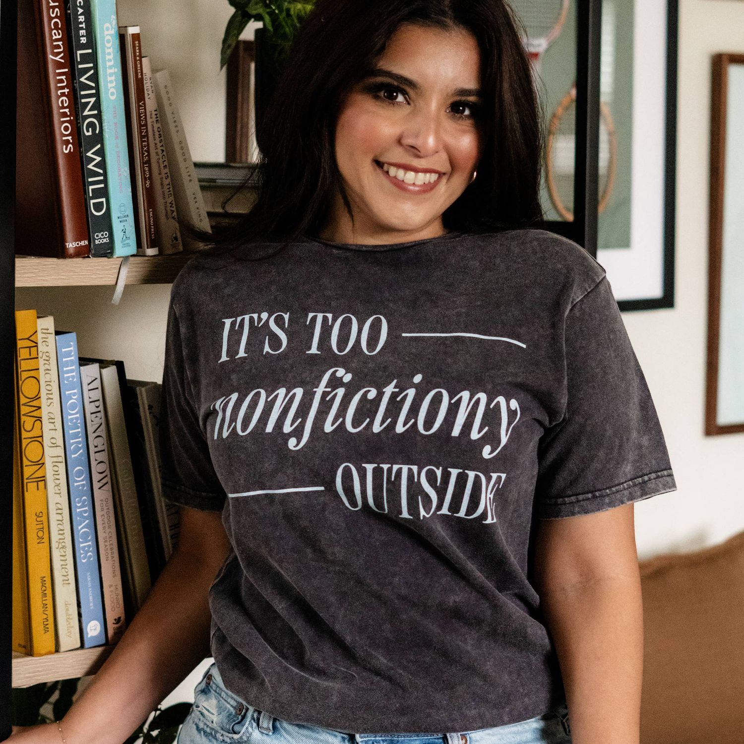Its Too Nonfiction Outside Graphic Tee, Book Lover Shirt, Color: Pepper, Size: Small