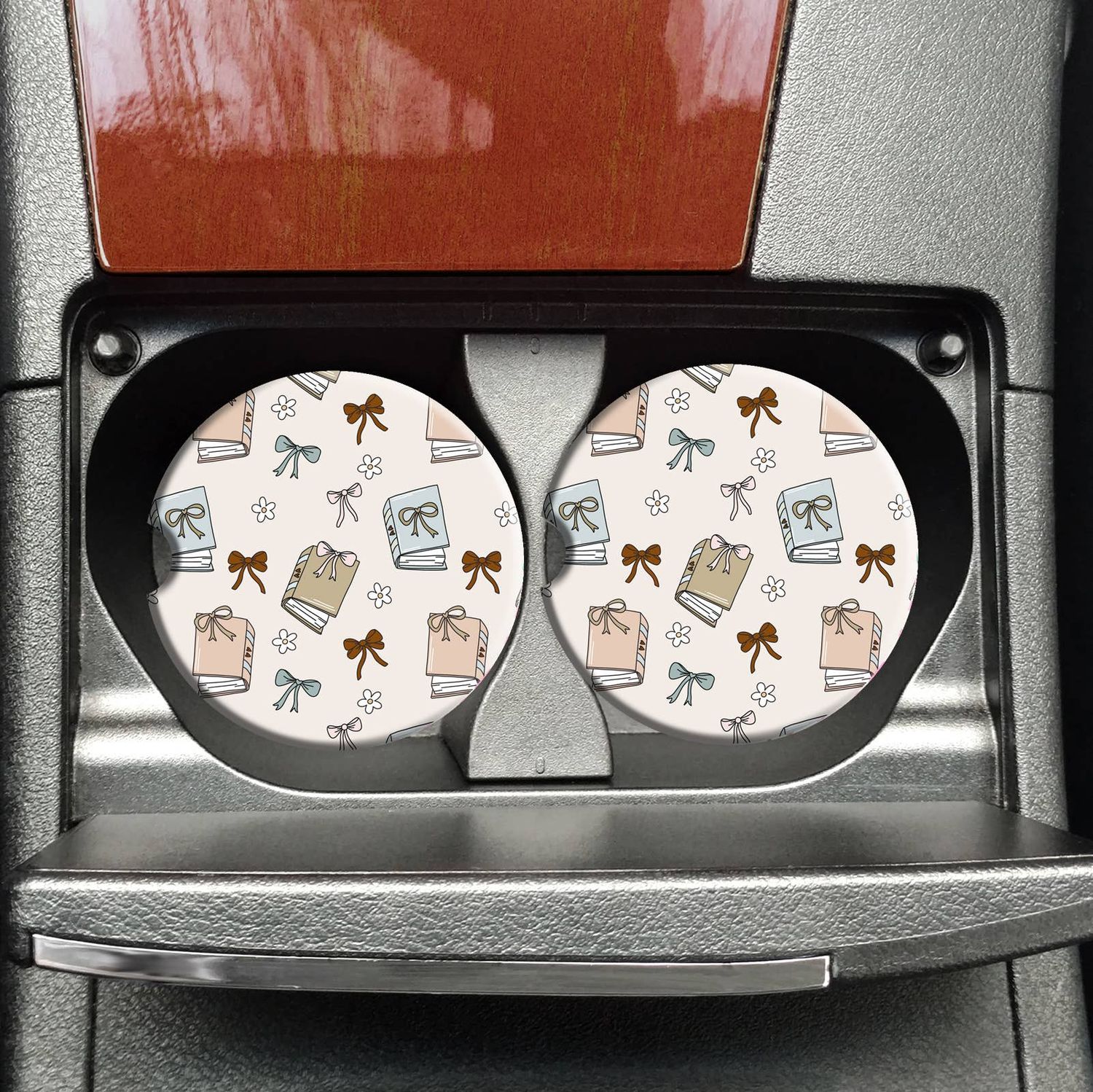 Books and Bows Car Coasters, Girly Car Coasters