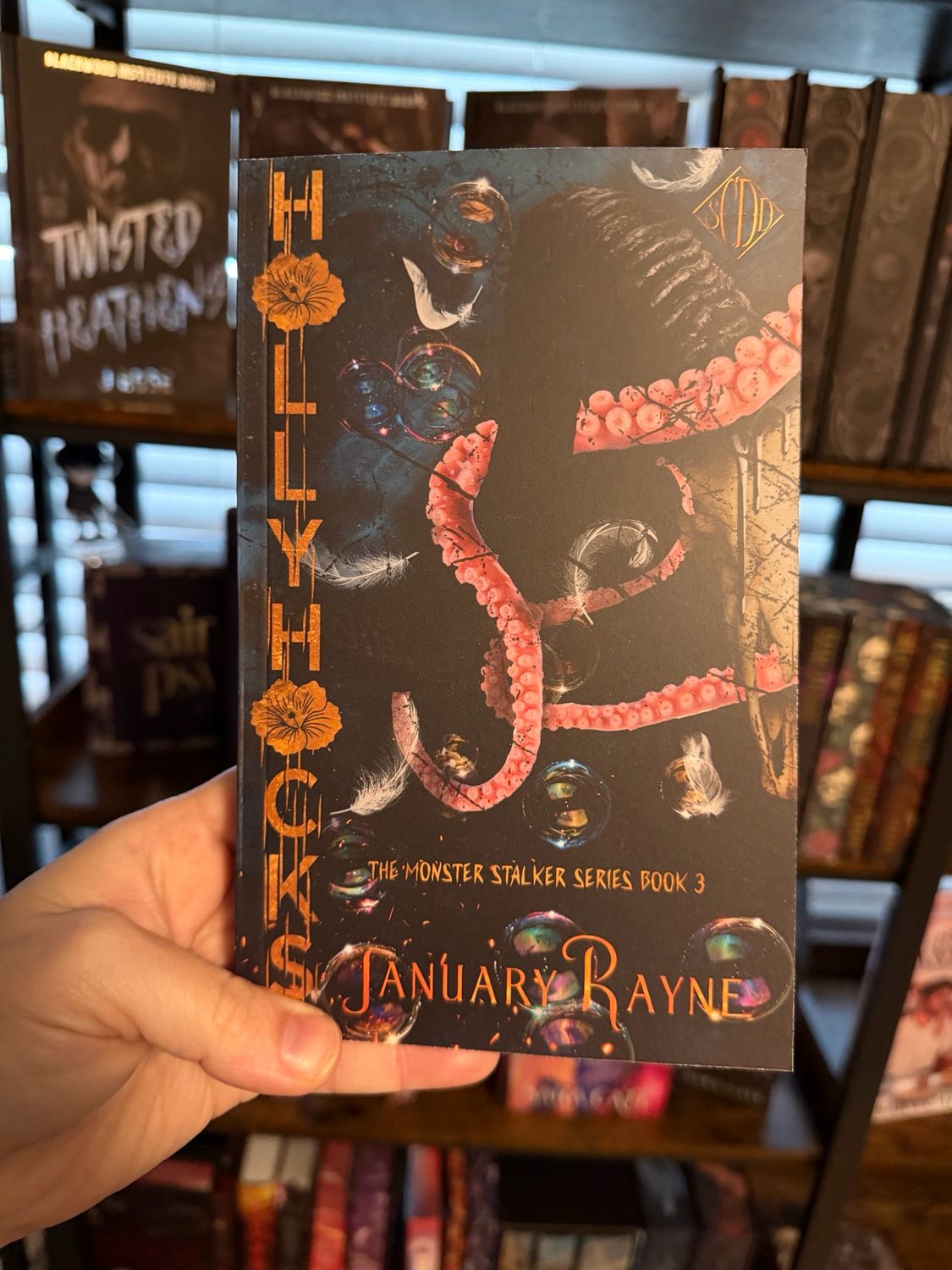 Hollyhocks (signed) January Rayne