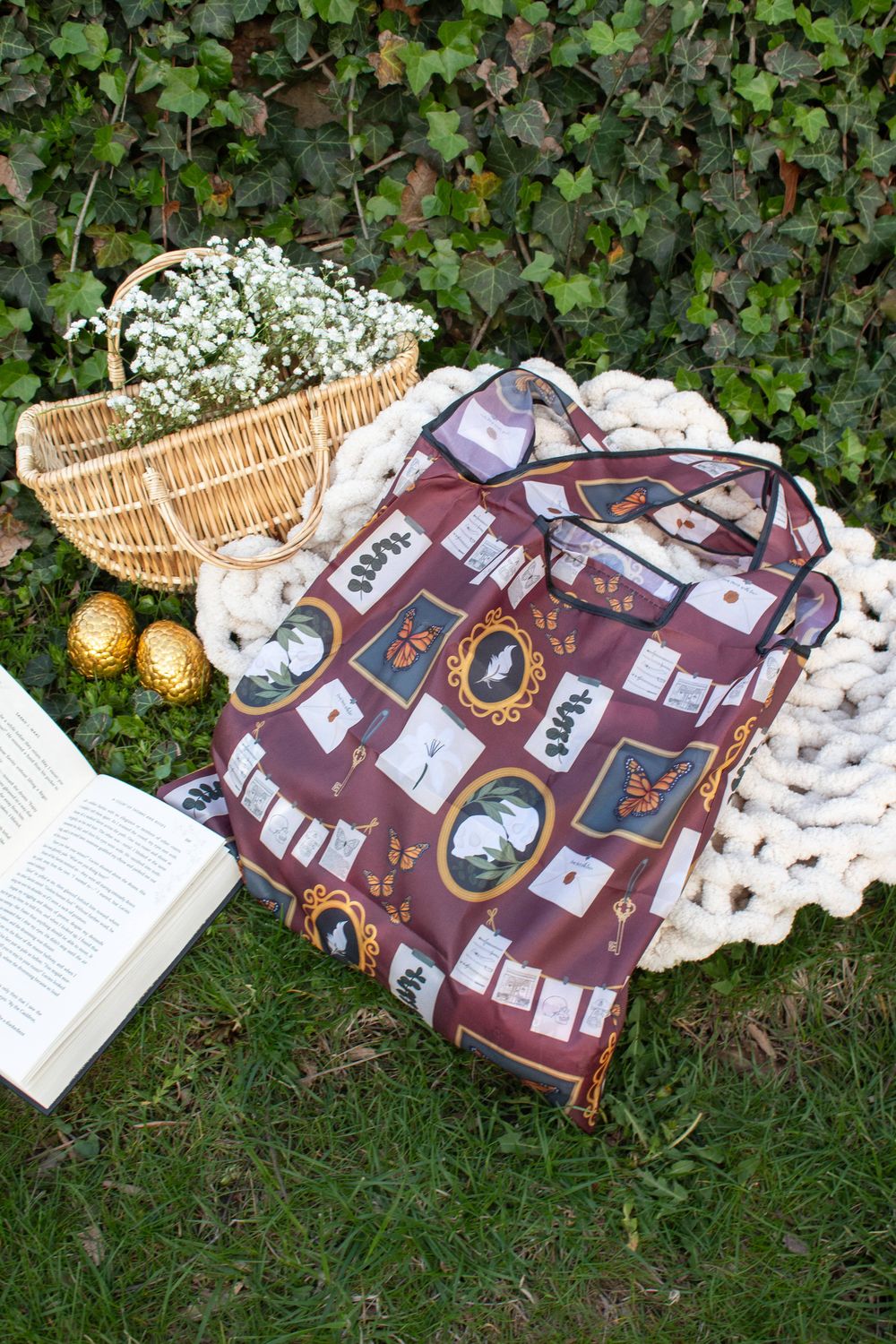 Dark Academia | Reusable Bookish Foldable Grocery Tote Bag