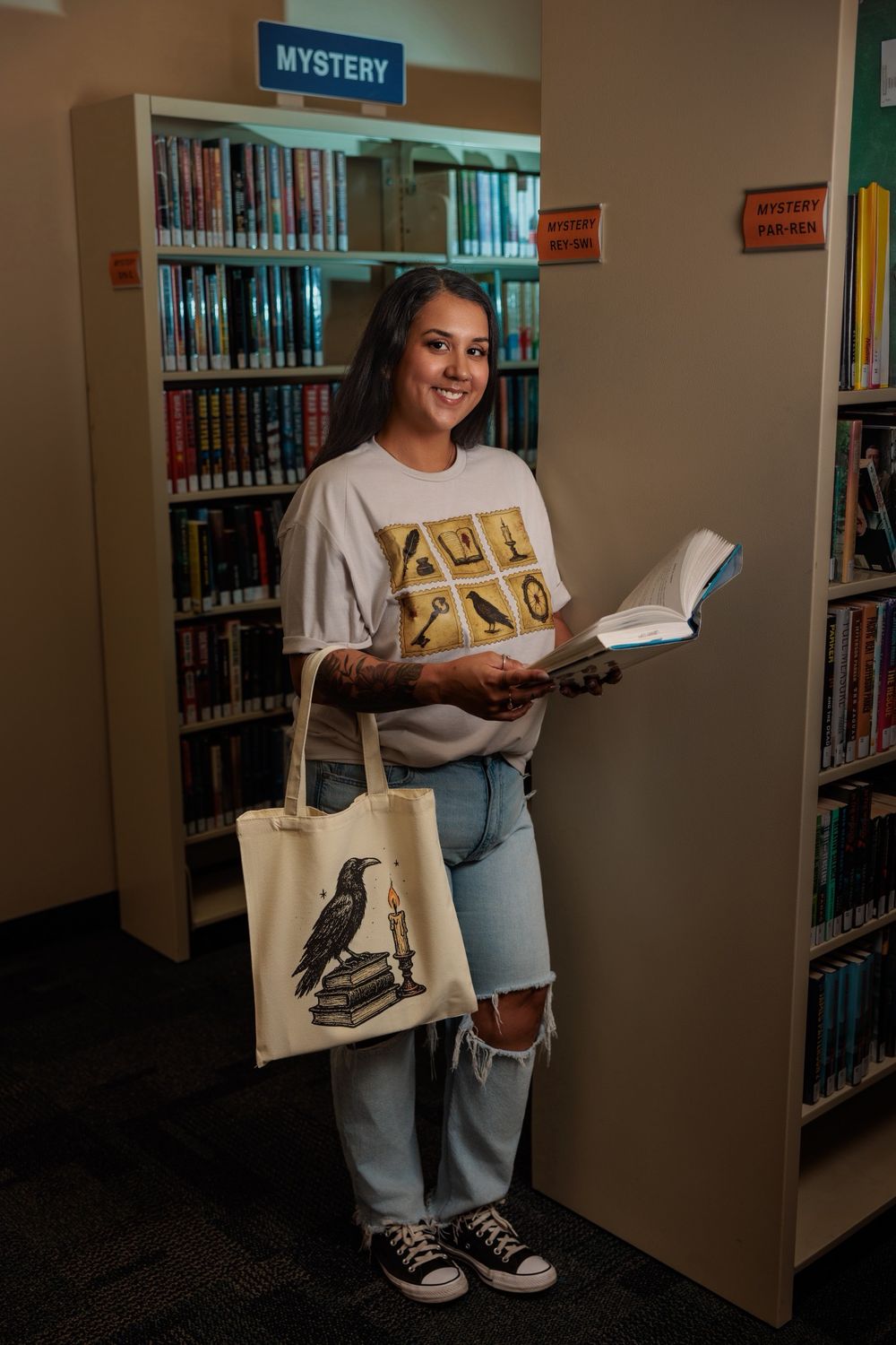 Small Raven Book Stack Tote