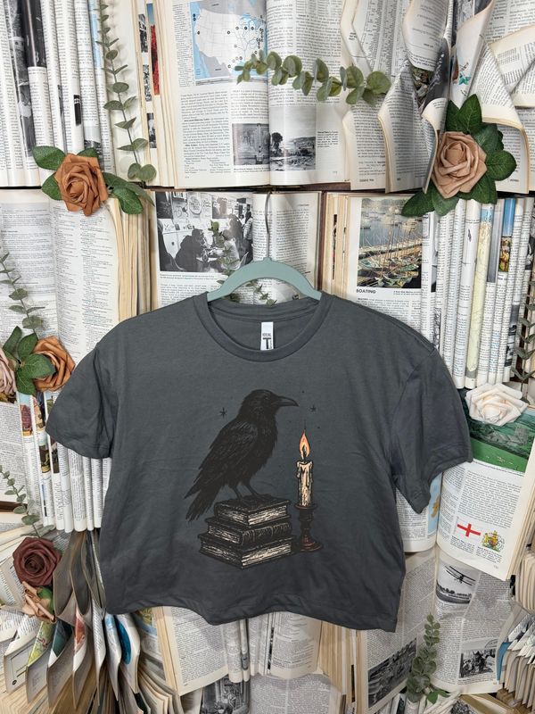 Raven Book Stack Cropped Tee