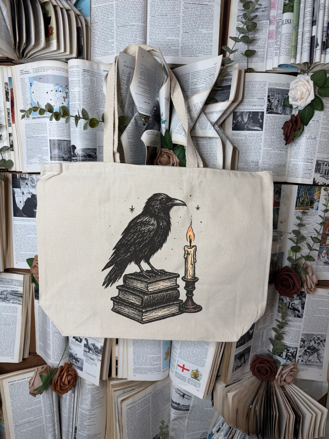 Large Raven Book Stack Tote