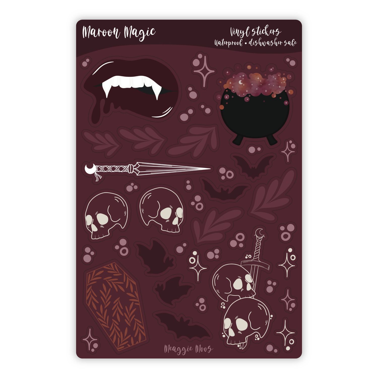 Maroon Magic Waterproof Vinyl Sticker Sheet