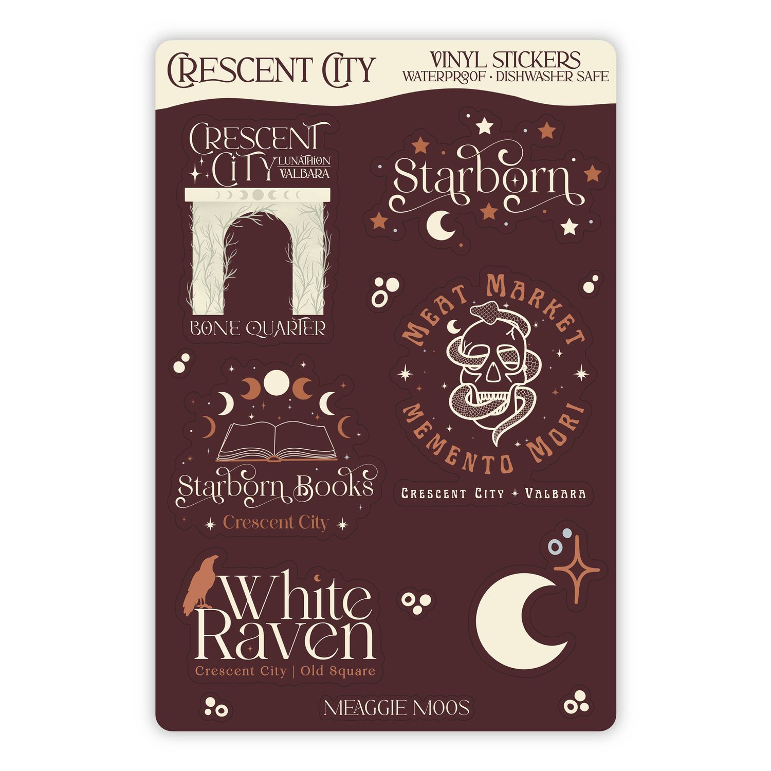 Maroon Crescent City Sticker Sheet | Crescent City